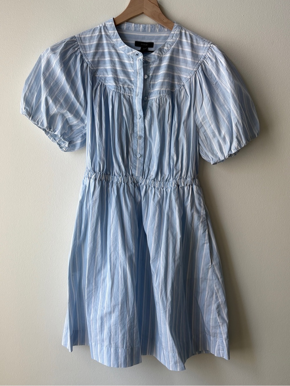 J. Crew Puff Sleeve Cotton Poplin Dress | Blue & White Stripes NWT